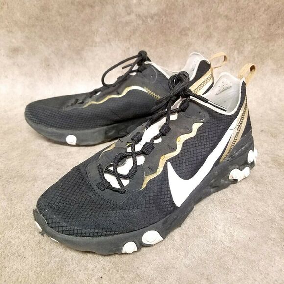 Nike Mens React Element 5S SE CT1590-001 Size 8.5 Black Gold Athletic Sneakers